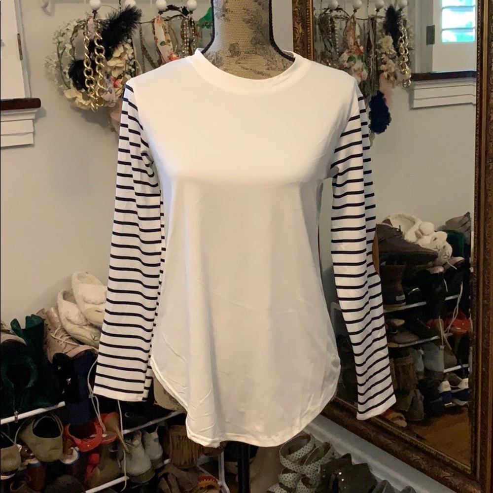 white striped yoga shirt